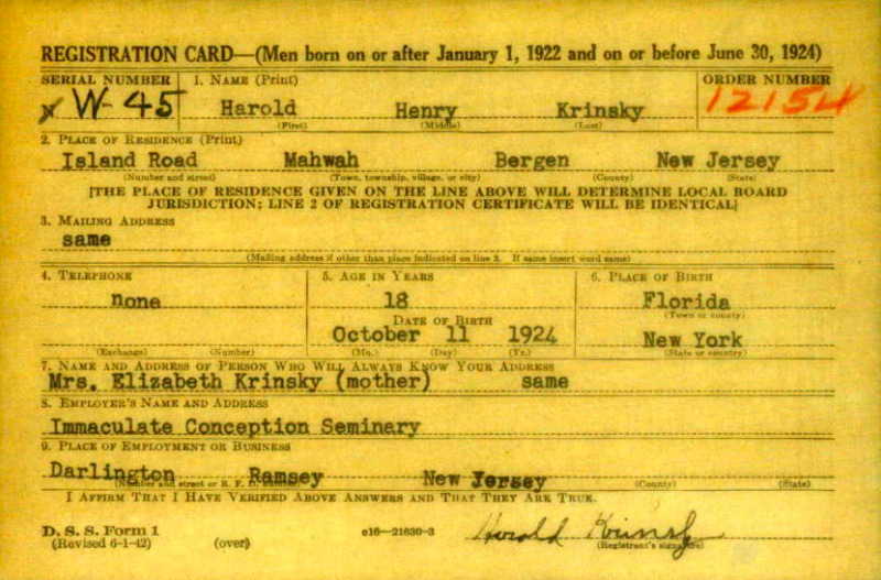 Krinsky, Harold-Draft Card.png