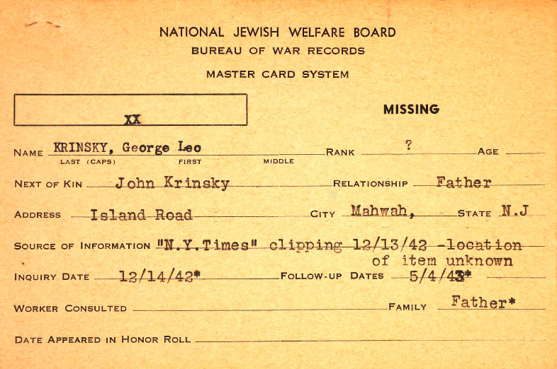 Krinsky, George-Jewish Servicemen Card.png